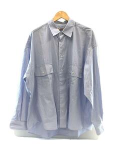 IS-NESS◆22AW/BIG POCKET SHIRT/長袖シャツ/L/コットン/ブルー/ストライプ/1004AWSH01