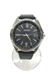 SEIKO◆ソーラー腕時計/アナログ/レザー/BLK/BLK/7B75-0AB0