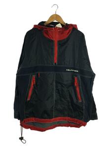 TOMMY HILFIGER◆90s ナイロンアノラックジャケット ハーフジップ/XL/ネイビー/レッド/使用感有