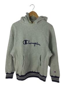 Champion◆90s/RW/USA製/リブラインパーカー/L/コットン/GRY/穴シミ有