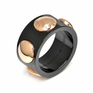  Louis Vuitton Grand bar g Crew ring #49 9 number K18PG ceramic new goods finish settled screw motif pink gold black black used free shipping 