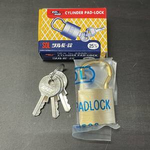 2614　未使用保管品　SOL ツル長錠　シリンダーキー　No.2500　25㎜　CYLINDER PAD-LOCK　南京錠　ダイヤル錠　