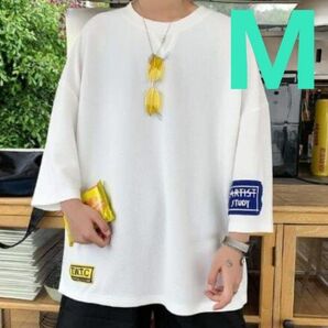 メンズ Tシャツ ビッグ オーバーサイズ 半袖 M ホワイト 韓国 ストリート