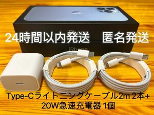 iPhone Type-Cライトニングケーブル2m 2本+20W急速充電器 1個【純正品質】【匿名発送】