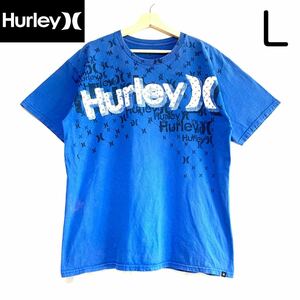 輸入古着 Hurley ハーレー モノグラム Tシャツ ブルー 総柄 オーバーサイズ