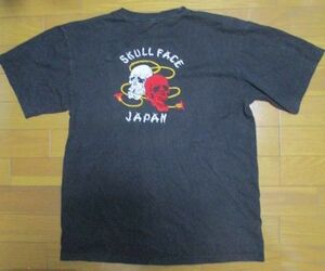 スカル　刺繍　黒　Tシャツ　Lサイズ　ドクロ　SKULL FACE　JAPAN　和柄　