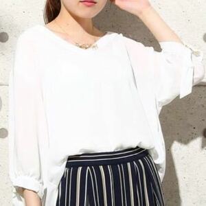 Rope PICNIC ロペピクニック カットソー トップス ホワイト シフォン 白　通勤服 オフィス