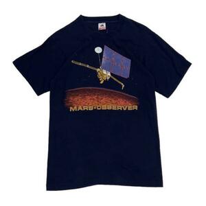 【M】USA 古着 USA製 90s FRUIT OF THE LOOM フルーツオブザルーム MARS OBSERVER プリント Tシャツ 半袖 ネイビー