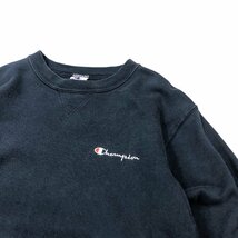 【M】USA 古着 90s チャンピオン Champion 90年代 ワンポイント スウェット トレーナー クルーネック ネイビー_画像2