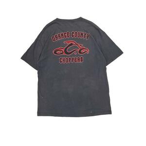 【XL】USA 古着 Orange County CHOPPERS プリント 半袖 クルーネック Tシャツ チャコールグレー