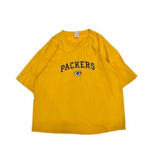 【XXXL】USA 古着 PACKERS パッカーズ 刺繍ロゴ Tシャツ 半袖 NFL チーム クルーネック イエロー 3XL