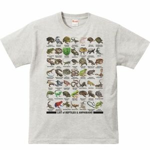 爬虫類＆両生類のリスト/半袖Ｔシャツ/メンズM/杢・新品・メール便 送料無料