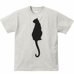 猫シルエット（後ろ姿）/半袖Ｔシャツ/メンズM/杢・新品・メール便 送料無料