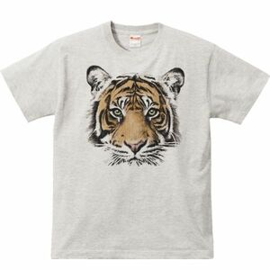 虎（とら）の顔/半袖Ｔシャツ/メンズM/杢・新品・メール便 送料無料