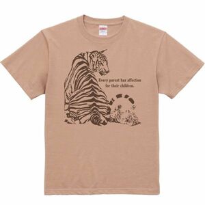 虎の親子/半袖Ｔシャツ/メンズXL/コーラルベージュ・新品・メール便 送料無料