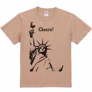 自由の女神（乾杯！）/半袖Ｔシャツ/メンズL/コーラルベージュ・新品・メール便 送料無料