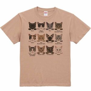 猫の毛色・模様12種/半袖Ｔシャツ/メンズL/コーラルベージュ・新品・メール便 送料無料