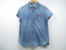 RODEO CROWNS ロデオクラウンズ デニムシャツ 半袖 トップス 刺繍 メンズ 青 ブルー サイズM_画像1