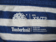 Timberland ティンバーランド トップス Tシャツ 半袖 丸首 青×白 ブルー×ホワイト ボーダー ロゴ 刺繍 XSサイズ_画像5