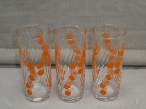 ●昭和レトロ オレンジ タンブラー 3客 細長 グラス コップ ヴィンテージ 果物柄●レトロポップ