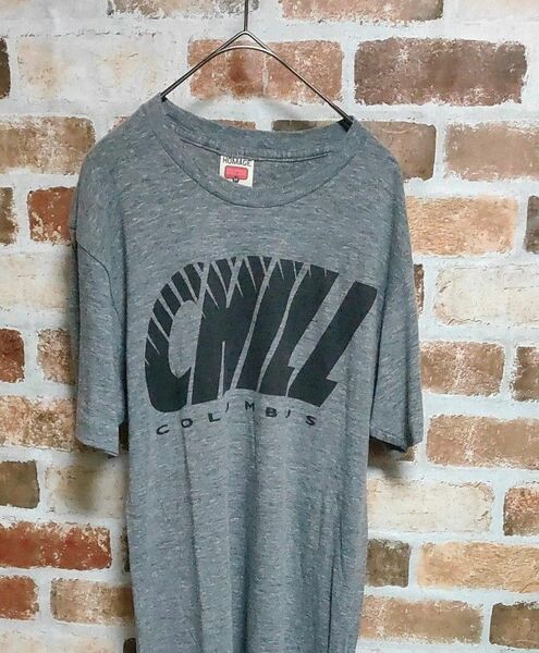 アメリカ古着オマージュHOMAGE USA製 Chill プリントTシャツ グレーM