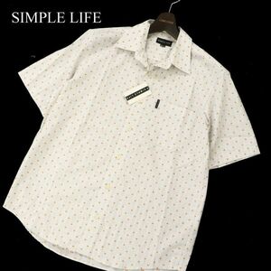 未使用★ SIMPLE LIFE シンプルライフ レナウン 春夏 麻混★ リネン 半袖 ドット ストライプ シャツ Sz.M　メンズ 灰 日本製　C3T05792_6#A