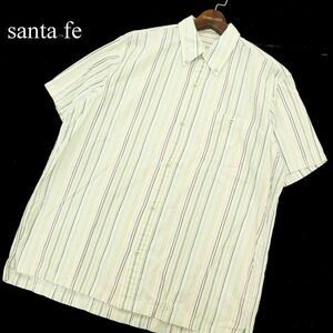 santa fe サンタフェ 春夏 マルチストライプ★ 半袖 ゆったり ボタンダウン シャツ Sz.52　メンズ 大きいサイズ　C3T05980_7#A