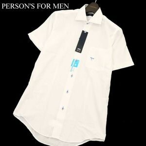 【新品 未使用】 PERSON'S FOR MEN パーソンズフォーメン 春夏 スーパーイージーアイロン★ 半袖 シャツ Sz.S　メンズ 白　C3T06484_7#A