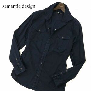 semantic design セマンティック デザイン 通年 襟ワイヤー★ ストレッチ 長袖 ウエスタン シャツ Sz.XL　メンズ ネイビー　C3T06527_7#C