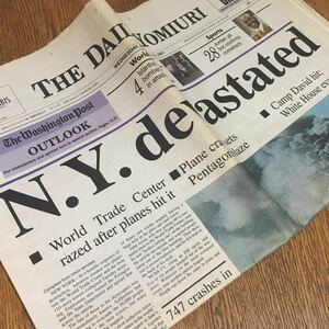  старый газета *THE DAILY YOMIURI SEPTEMBER 12,2001 N.Y.devastated др. *9.11 New York 