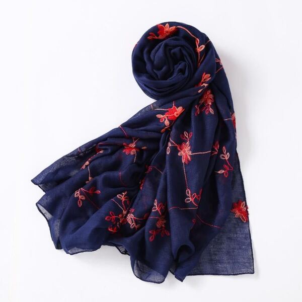 TOKOHANA 花柄刺繍入り薄手ストール ネイビー