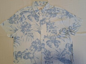 ■ [◎ Отличный комфорт ◎] Hollister (Hollister) Hibiscus pattern aloha рубашка льняная хлопковая рубашка Hawaiian рубашка старая серфинга [L size] ■