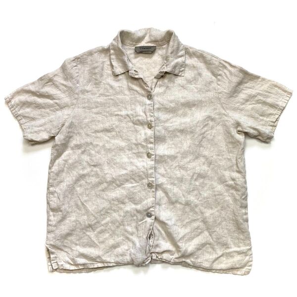 90s USA製 T.Garment ボックスシルエット 半袖 リネンシャツ レディース ナチュラル アメリカ 古着 オールド