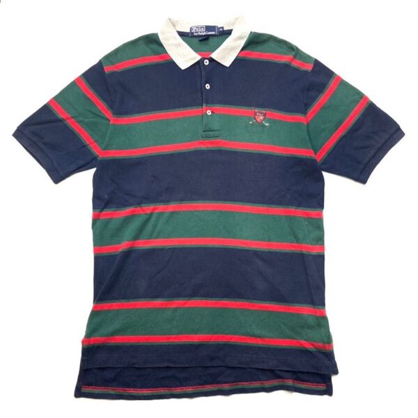 90s ポロ ラルフローレン ゴルフ マルチボーダー コットン 半袖 ポロシャツ RALPH LAUREN ラルフ
