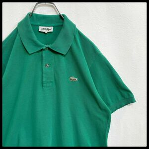 ラコステ　LACOSTE　文字ワニ　鹿の子　刺繍ロゴ　半袖ポロシャツ　グリーン　メンズ　4サイズ