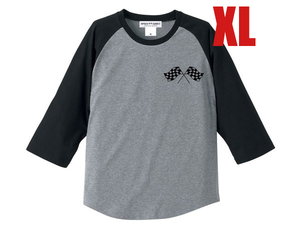 CHECKER FLAGS Raglan 七分袖 Tシャツ GRAY×BLACK XL/アンクラウド旧車原付中型大型バイク乗りラグランモーターサイクルオートバイ国産車