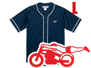 胸スピードアディクト BASEBALL SHIRT NAVY L/ネイビー紺メジャーリーグ半袖シャツメンズレディースお洒落おしゃれvintageアメカジuvカット