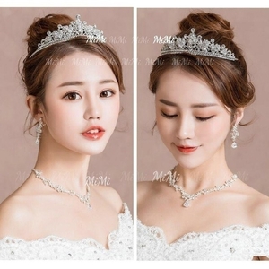  циркон комплект серьги [ серьги ]* Tiara * колье Cubic Zirconia серебряный аксессуары головной убор . цветок 