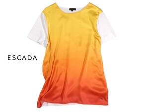 ESCADA エスカーダ シルク コットン 異素材切り替え グラデーション プルオーバーカットソー Tシャツ M