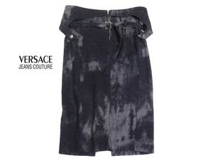 ヴィンテージ VERSACE jeans couture ヴェルサーチ ジーンズクチュール メデューサボタン バックスリット デザインスカート 26/40