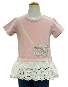 ★人気のデザイン★新品タグ付 ウィルメリー WILL MERY★ポシェット風 裾レース 半袖Tシャツ★100cm 3-4才目安 ￥2090