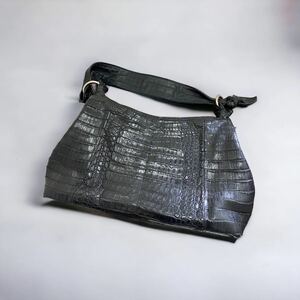  редкий vintage стандартный товар EMA YY Firenze Италия производства CROCODILEwani кожа коврик крокодил сумка на плечо высококлассный товар черный чёрный ручная сумочка 