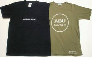 ★良品★￥1999～★JAM HOME MADEジャムホームメイド(￥6600 黒 M)＋WHITE LINE FC×ABU(￥8140 カーキ M)/半袖プリントTシャツ2枚セット★