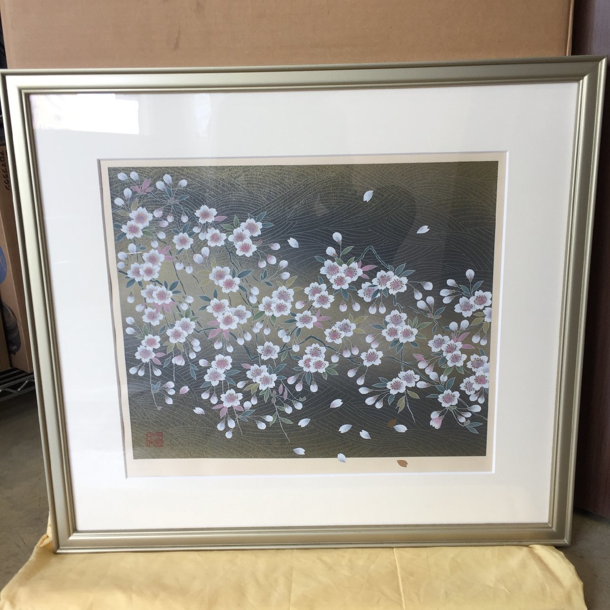 4409-160 [Chiyo Uno] Genuine work, Neodani pale pink cherry blossoms, silk screen, framed painting, 5/200, Artwork, Prints, Lithography, Lithograph