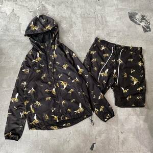 希少 hummel H ヒュンメル エイチ Bee Zip Jacket 蜂 プリント ジップ ジャケット & Bee Shorts ショーツ Set up セット アップ M (71