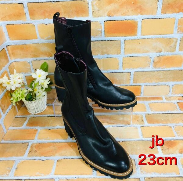 jb ショート　ブーツ　レザー　厚底　ブラック　23cm