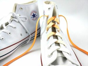靴紐 シューレース 平タイプ グラデーション オレンジ ホワイト 120cm