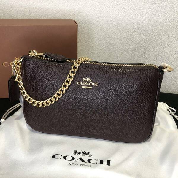 COACH/コーチ Nolita 19 With Chain/ノリータ 19 ペブルドレザー ショルダーバッグ クラッチバッグ ブラウン / 2way リストレット チェーン