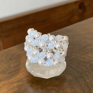 14-16 number beads ring ring Cross . flower manner ring . white color × pearl 