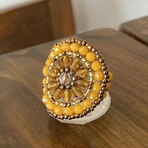 14-16 number beads ring ring large round Brown × yellow 